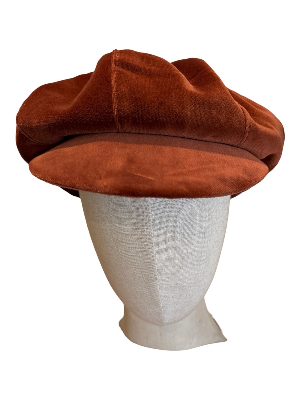 Y2K MARIVDA RUST VELVET NEWSBOY CAP RETRO MOD BOHO COTTAGECORE SZ XL 8.5" - Picture 3 of 7